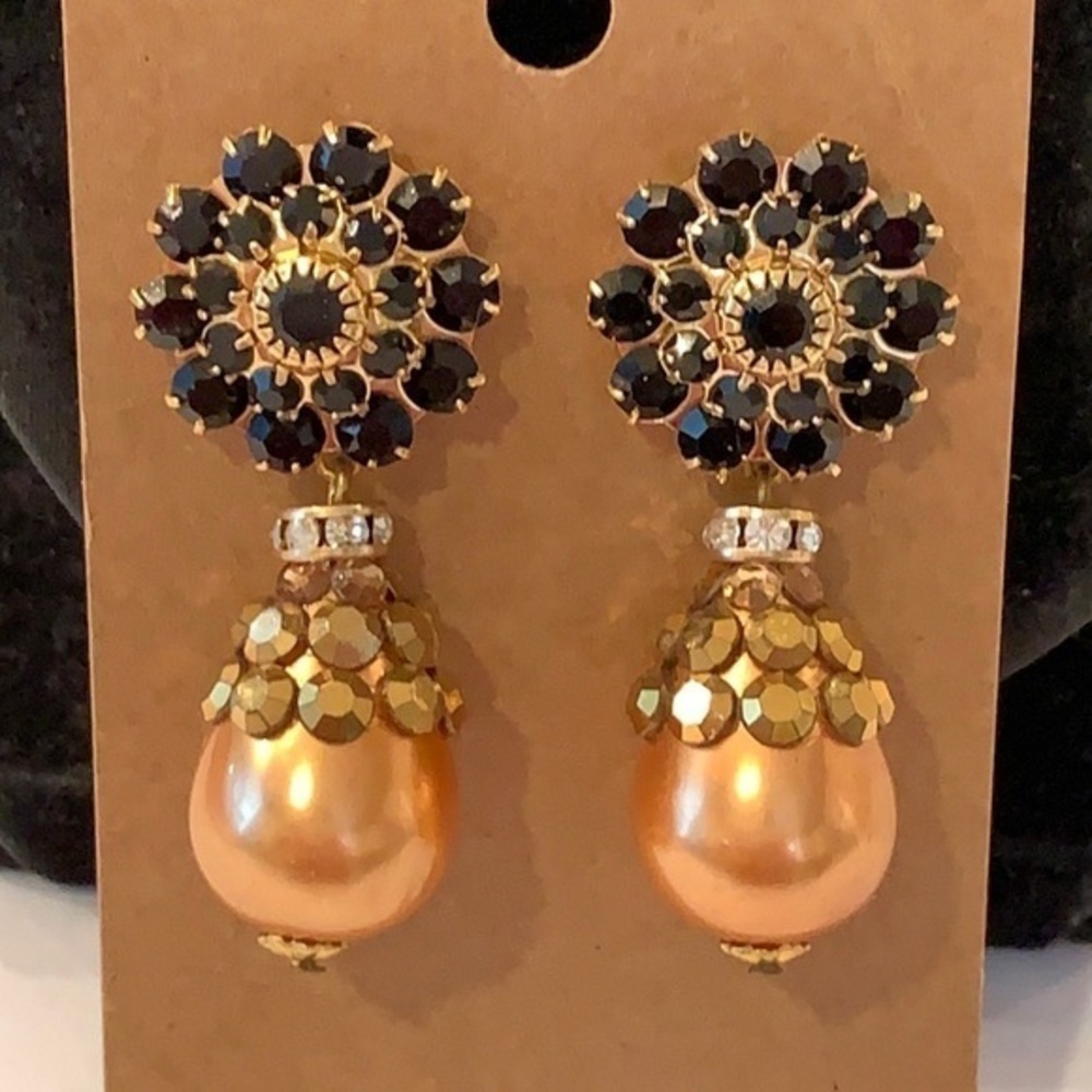 💐5/25 bold large crystal faux Pearl dangle 1980s